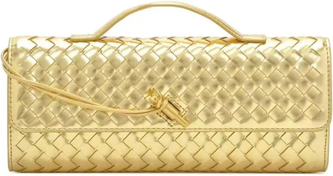 Handmade Woven Evening Bag for Women Casual Clutch Purse Leather Shoulder Handbag Fashion Crossbody Bag