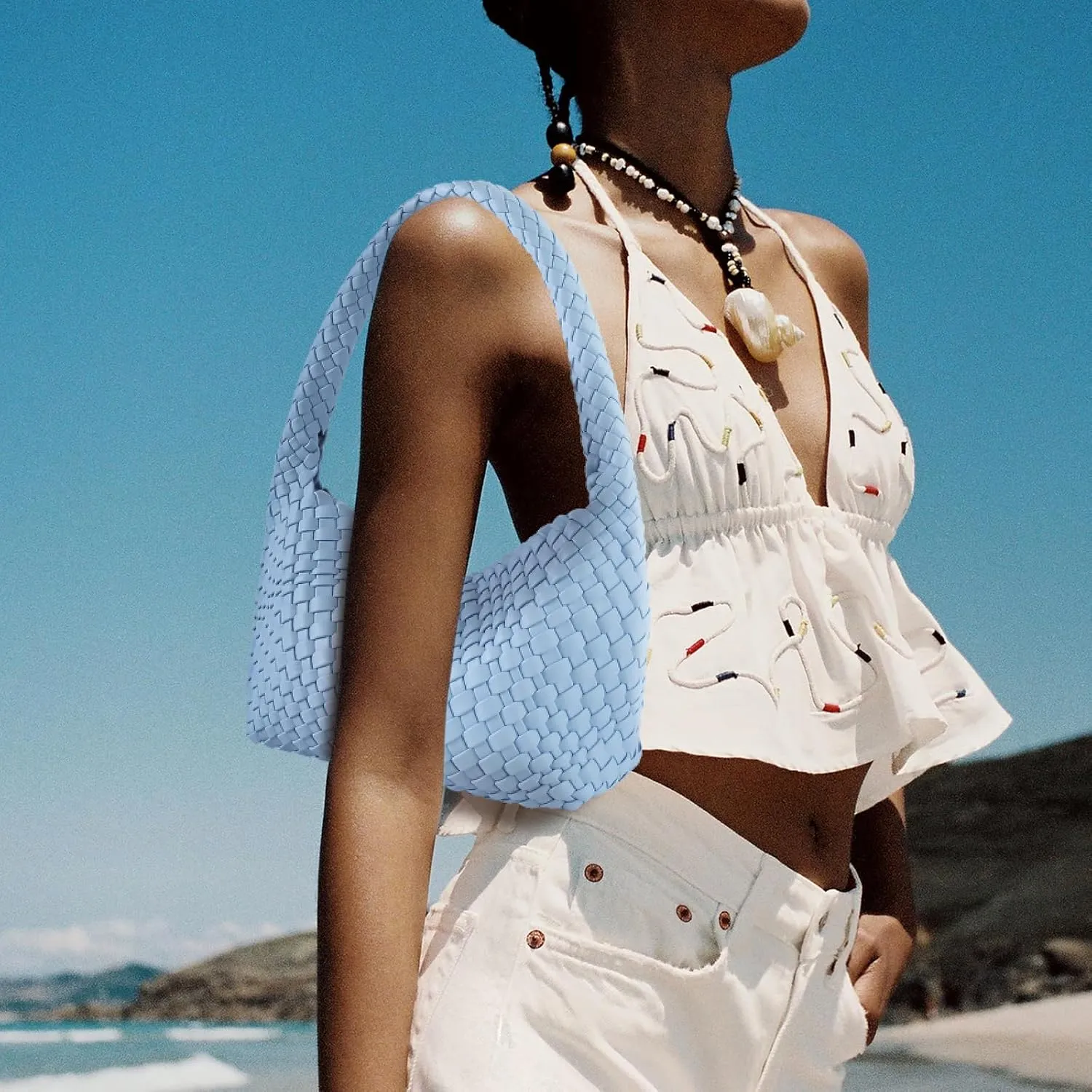 Handmade Woven Tote Bag - Women's Vegan Leather Shoulder Bag With Purses