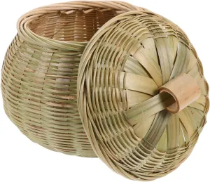 Handwoven Bamboo Storage Basket with Lid Round Household Organizer for Desktop Small Snack Toy Holder