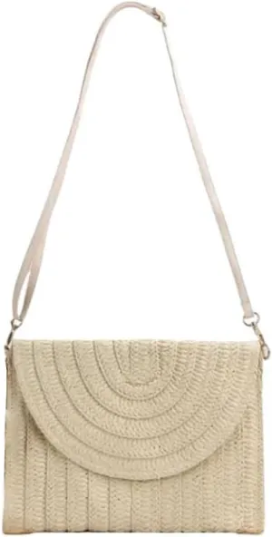 Handwoven Straw Clutch Purse for Women, Adjustable Crossbody Beach Bag with Magnetic Closure, Boho Summer Tote