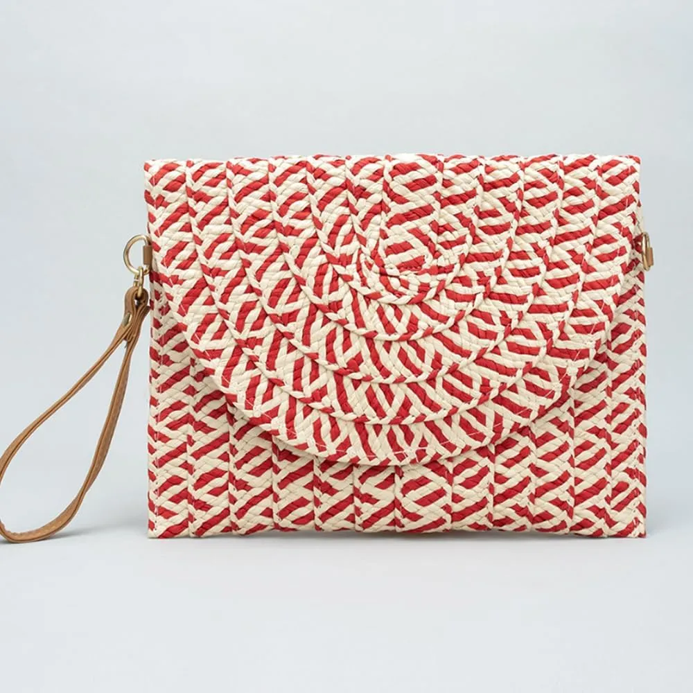 Handwoven Straw Clutch Purse for Women, Adjustable Crossbody Beach Bag with Magnetic Closure, Boho Summer Tote
