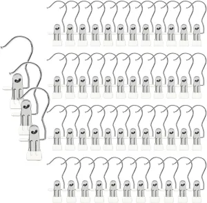 Hangers Clips,Stainless Hooks for Closet Hooks,Laundry Hanging Hooks,Travel Portable Clothes,Boot Tall Towel Hats Socks Pants and Bras (50, Pure White)