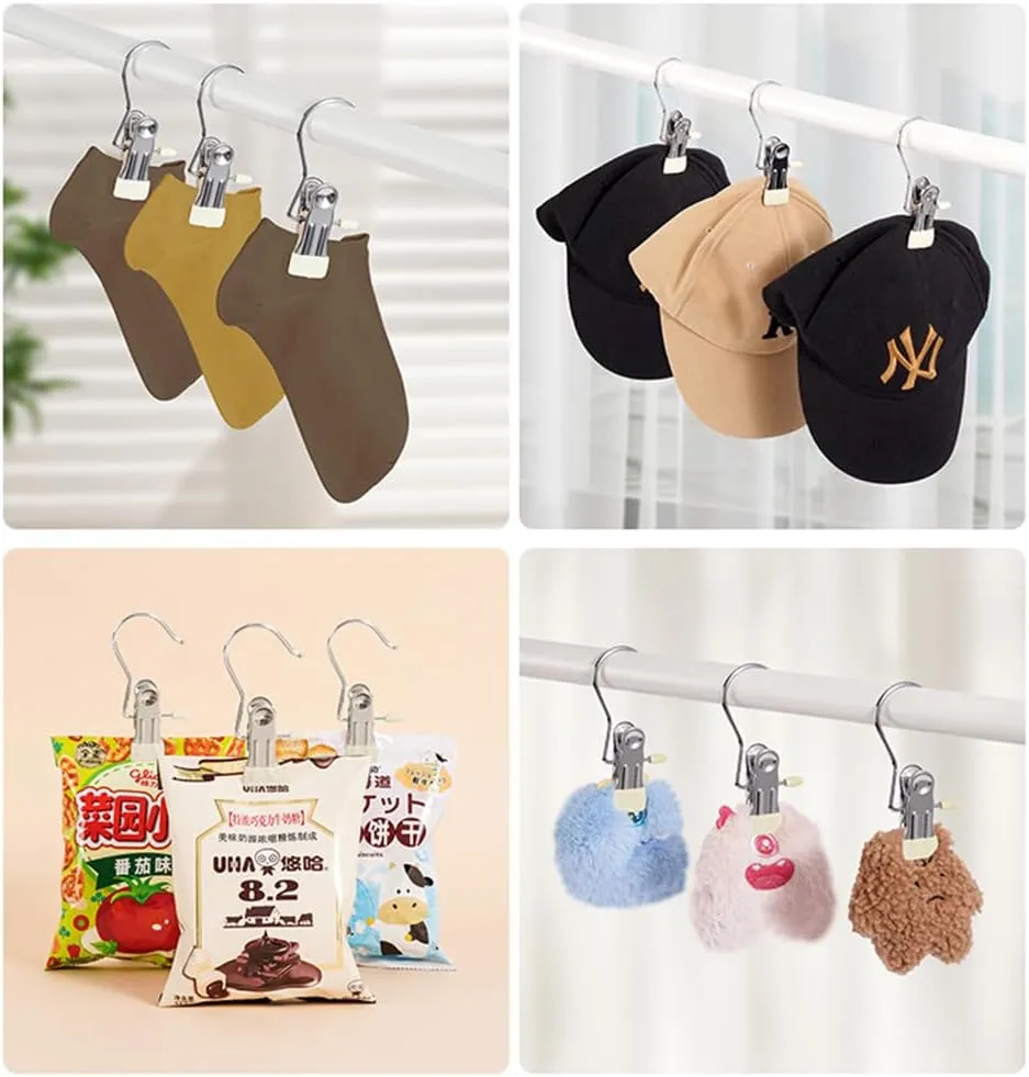 Hangers Clips,Stainless Hooks for Closet Hooks,Laundry Hanging Hooks,Travel Portable Clothes,Boot Tall Towel Hats Socks Pants and Bras (50, Pure White)