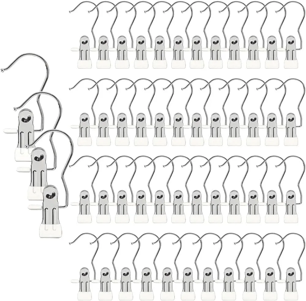 Hangers Clips,Stainless Hooks for Closet Hooks,Laundry Hanging Hooks,Travel Portable Clothes,Boot Tall Towel Hats Socks Pants and Bras (50, Pure White)