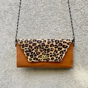 Harley Cowhide and Leather Crossbody Wallet Clutch - Leopard, Apricot Tan