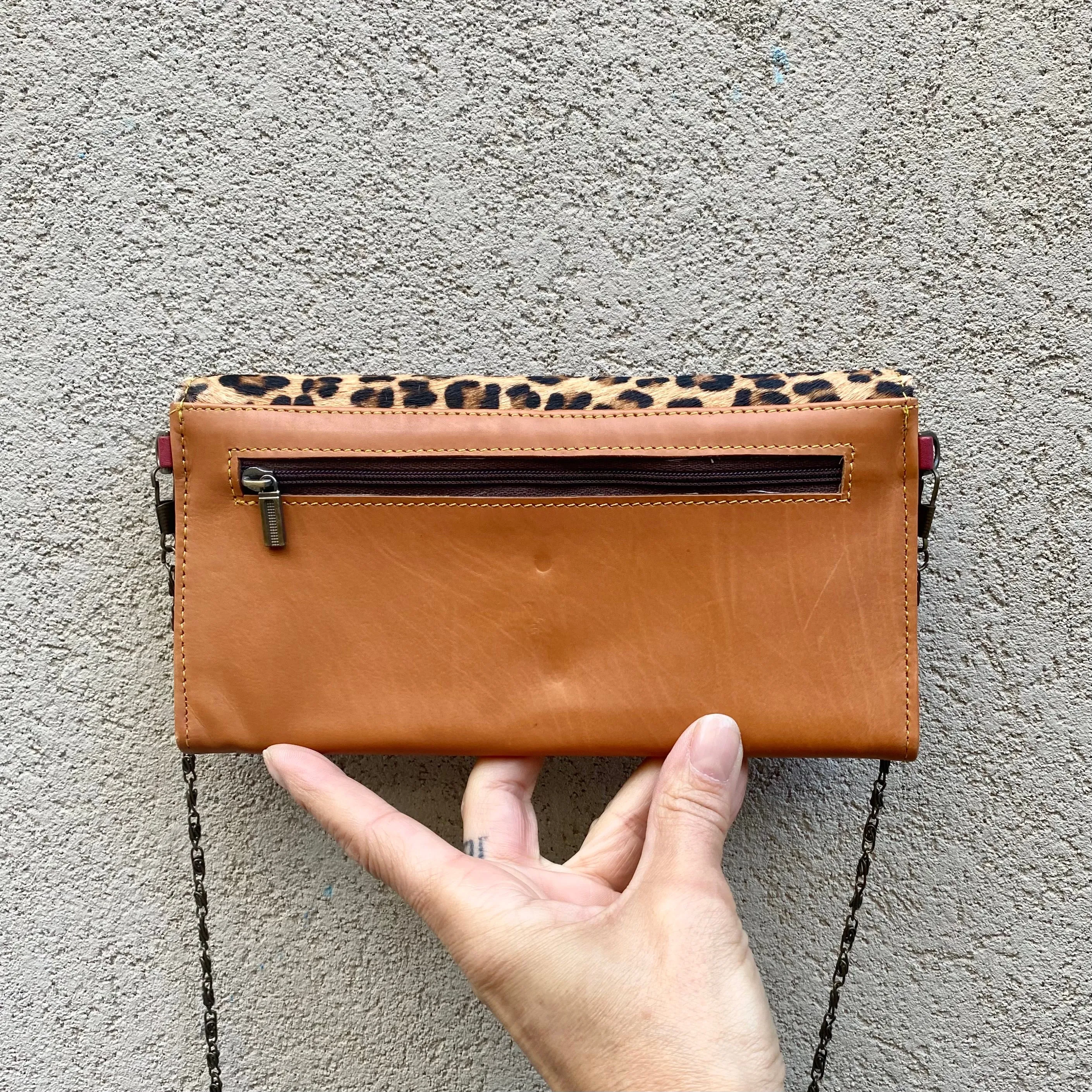 Harley Cowhide and Leather Crossbody Wallet Clutch - Leopard, Apricot Tan