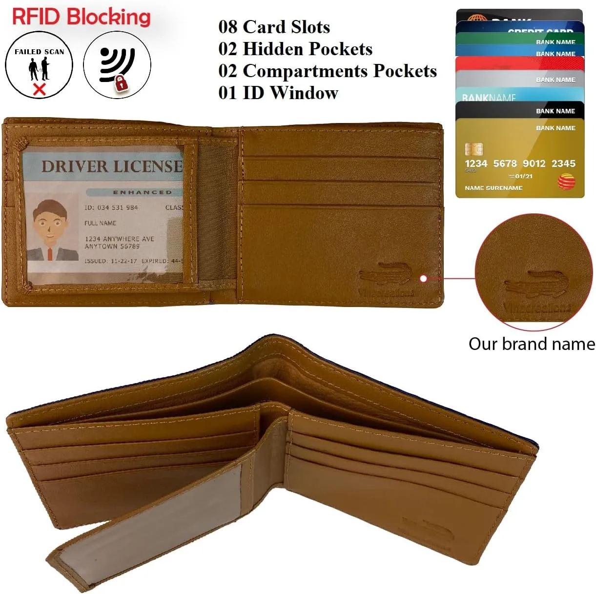 HATA Blue Mens Leather Bifold Wallet Passcase Croc Premium Large Capacity AIIgator Billfold Wallet RFID Blocking Handcrafted Gift For Birthday Wedding Anniversary VINAM-107