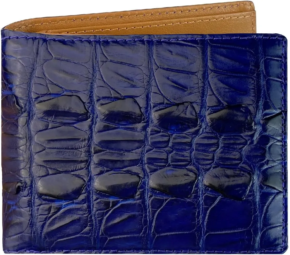 HATA Blue Mens Leather Bifold Wallet Passcase Croc Premium Large Capacity AIIgator Billfold Wallet RFID Blocking Handcrafted Gift For Birthday Wedding Anniversary VINAM-107