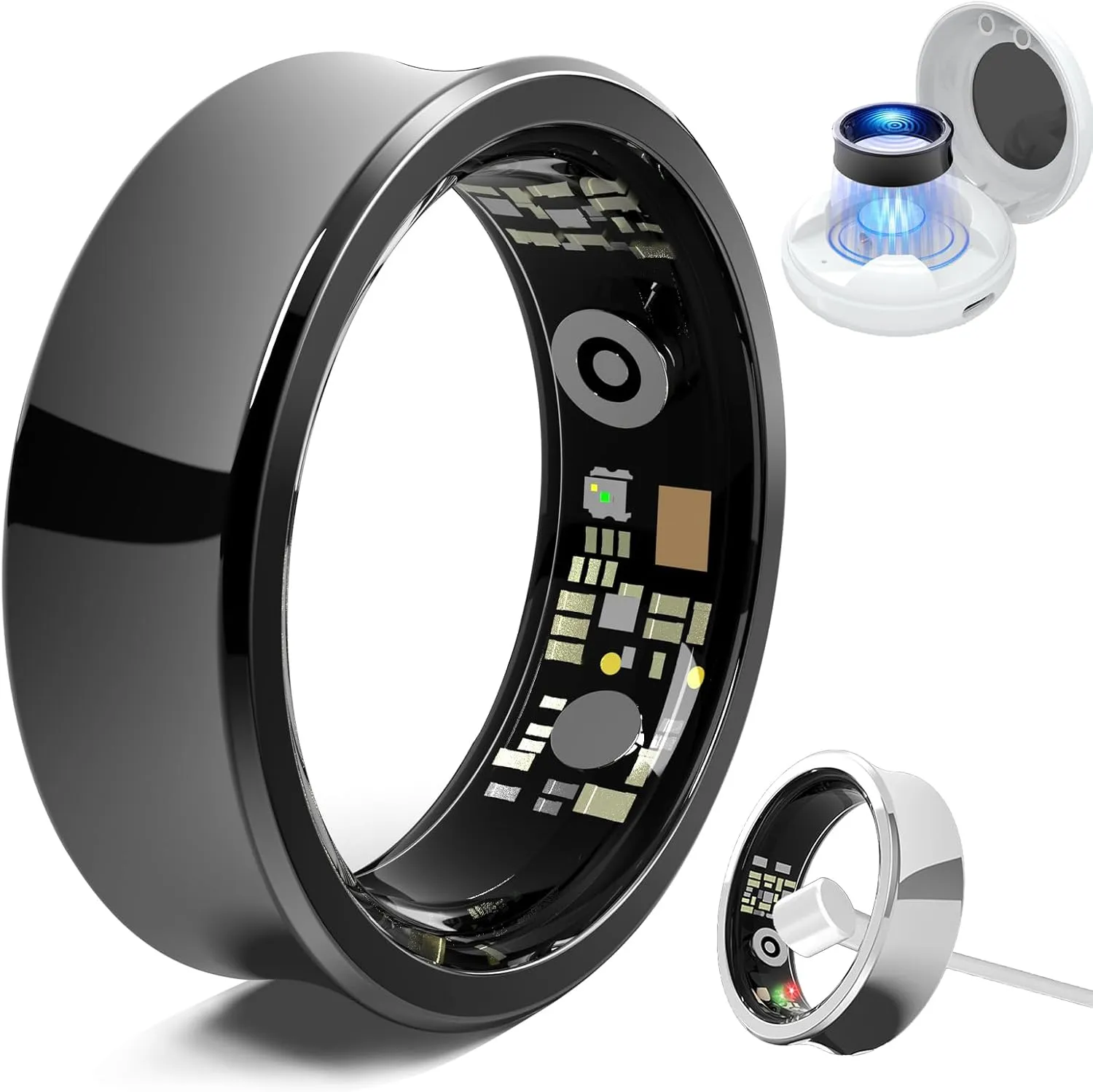 Health Tracker Smart Ring for Men Women, Sleep Tracker, Fitness Tracker with Heart Rate/Blood Pressure/Blood Oxygen Monitor.Temperature Monitor.IP68 Waterproof.No Subscription fee.（Black 8#）