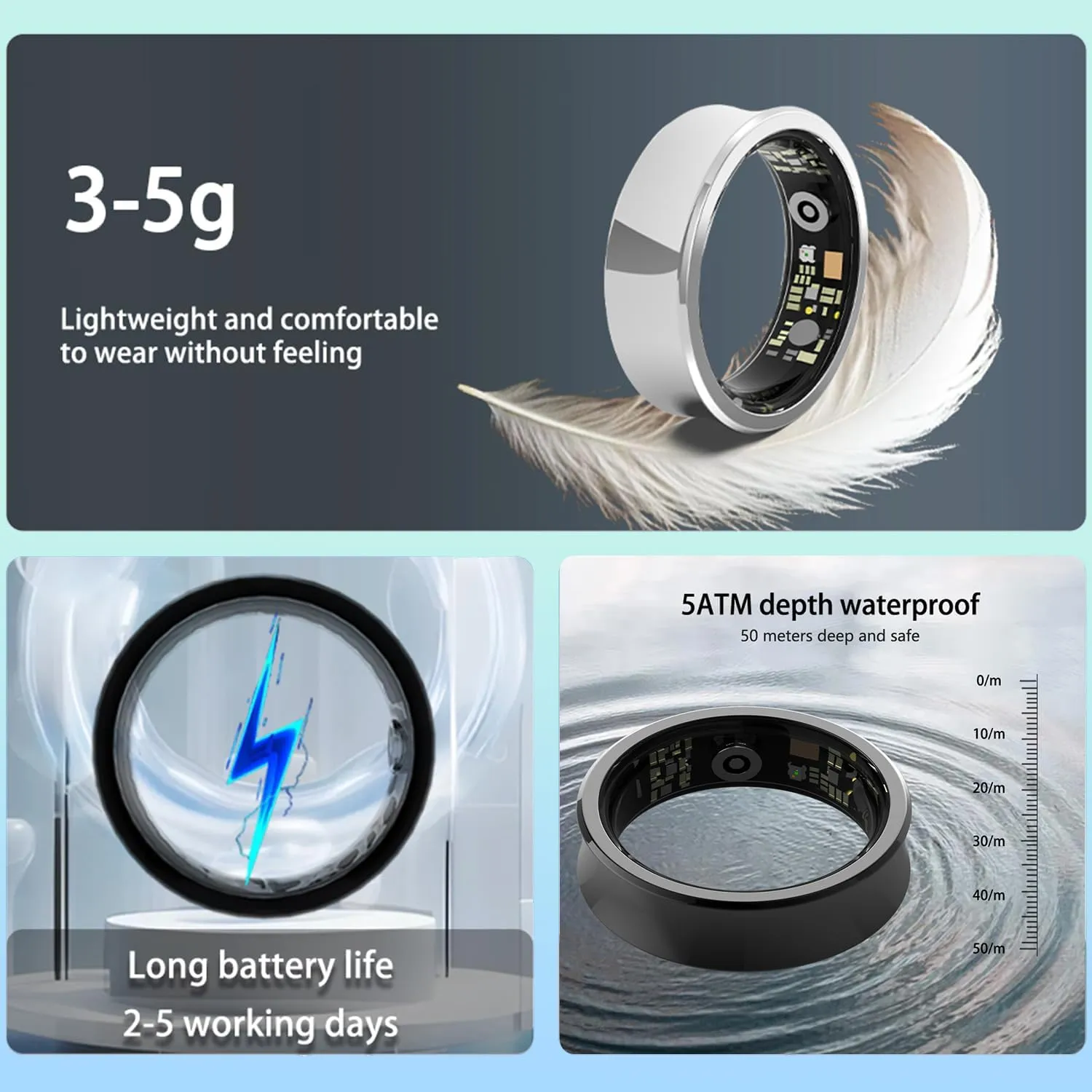 Health Tracker Smart Ring for Men Women, Sleep Tracker, Fitness Tracker with Heart Rate/Blood Pressure/Blood Oxygen Monitor.Temperature Monitor.IP68 Waterproof.No Subscription fee.（Black 8#）