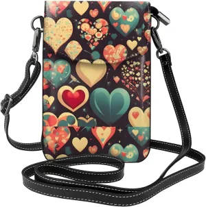 Heart Crush Flower Women'S With Tassel Small Crossbody Leather Cell Phone Bag Purse For Walking Camping Shopping Dating