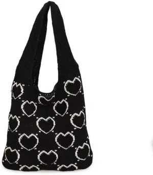 Heart Graphic Cute Tote Bags for Women Aesthetic Crochet Shoulder Handbags for Women Casual Beach