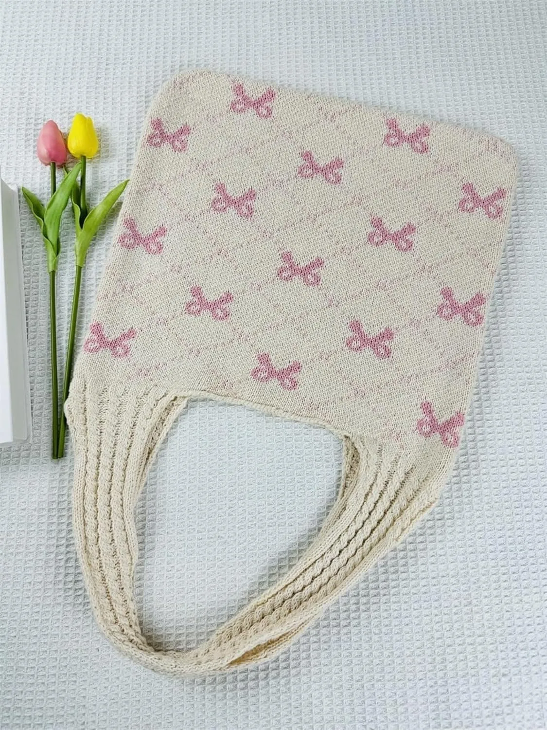 Heart Graphic Cute Tote Bags for Women Aesthetic Crochet Shoulder Handbags for Women Casual Beach