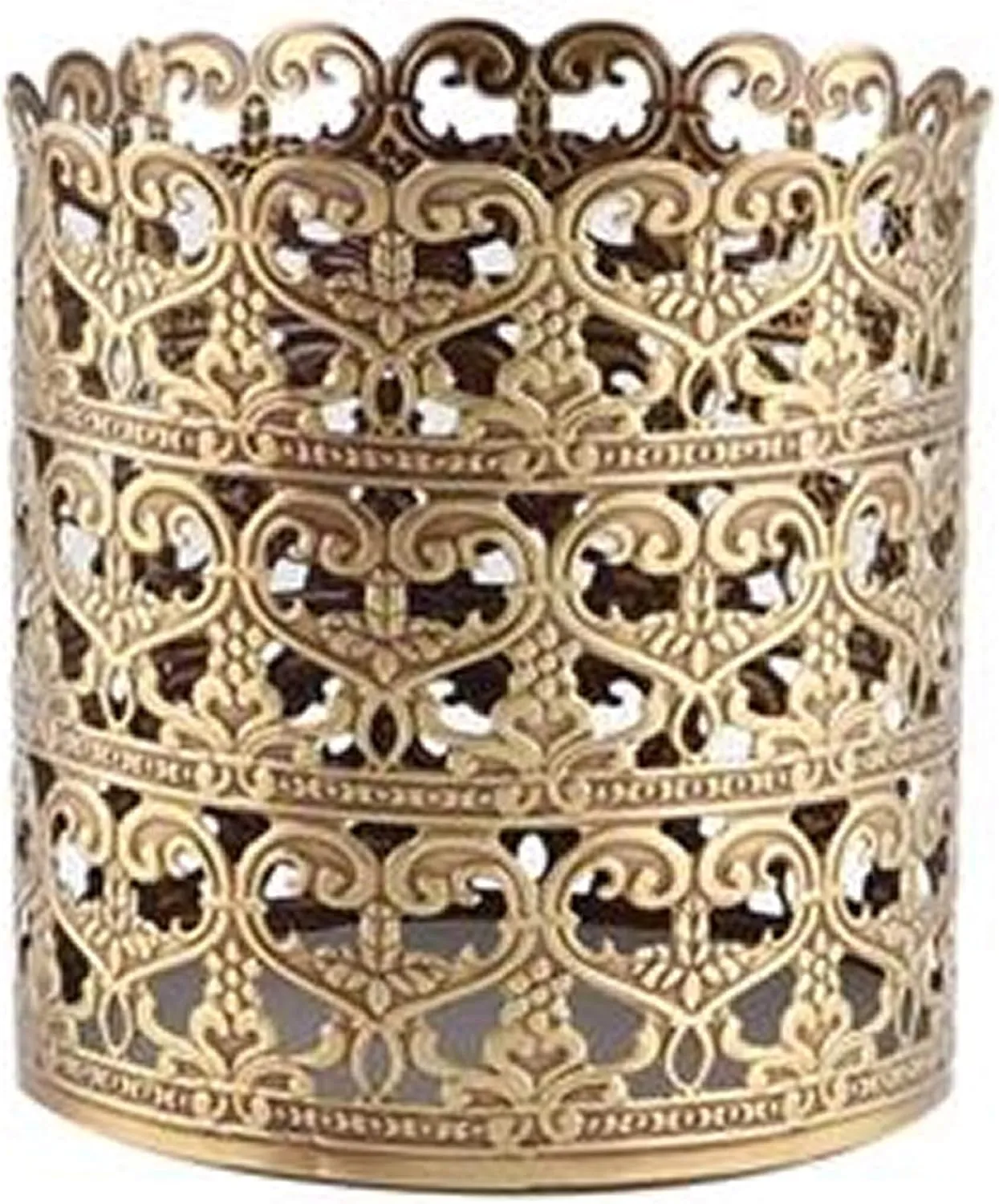 Heart Patterned Vintage Hairbrush Holder Antique Make up Brush Holder Makeup Vanity Organizer (Brass, Large)