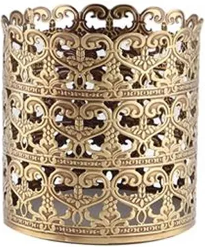 Heart Patterned Vintage Hairbrush Holder Antique Make up Brush Holder Makeup Vanity Organizer (Brass, Large)