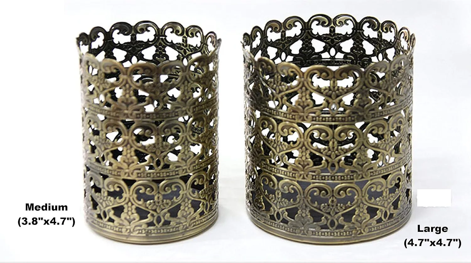 Heart Patterned Vintage Hairbrush Holder Antique Make up Brush Holder Makeup Vanity Organizer (Brass, Large)