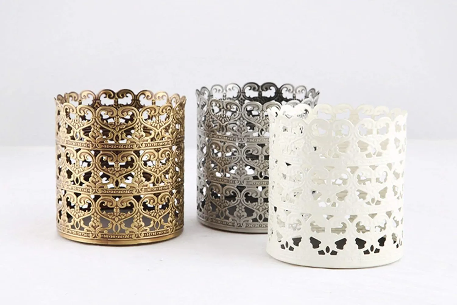 Heart Patterned Vintage Hairbrush Holder Antique Make up Brush Holder Makeup Vanity Organizer (Brass, Large)