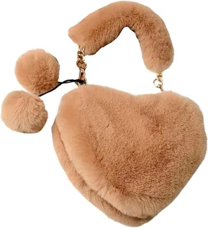 Heart Plush Underarm Bag for Girls Furry Purse Handbags for Women Cute Y2K Fluffy Fuzzy Shoulder Bag for Autumn Winter