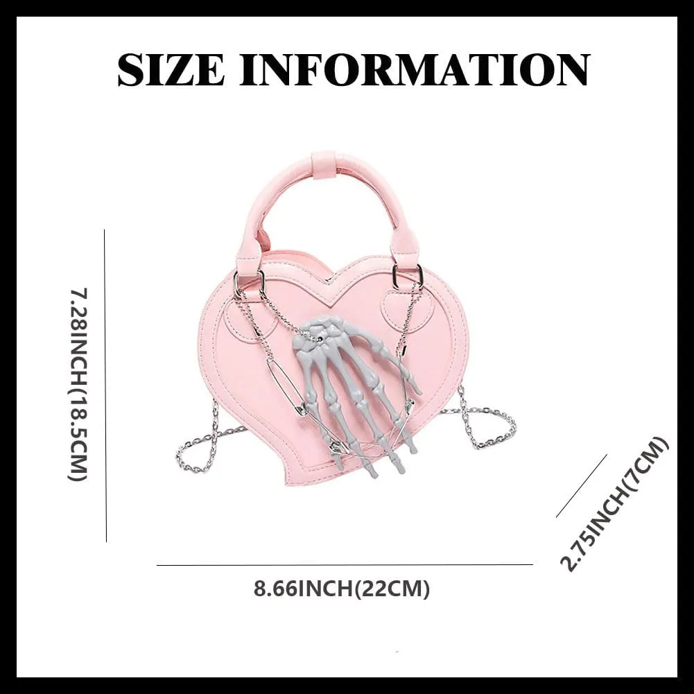 Heart Shape Crossbody Bag for Women Gothic Skeleton Claw Satchel Handbags