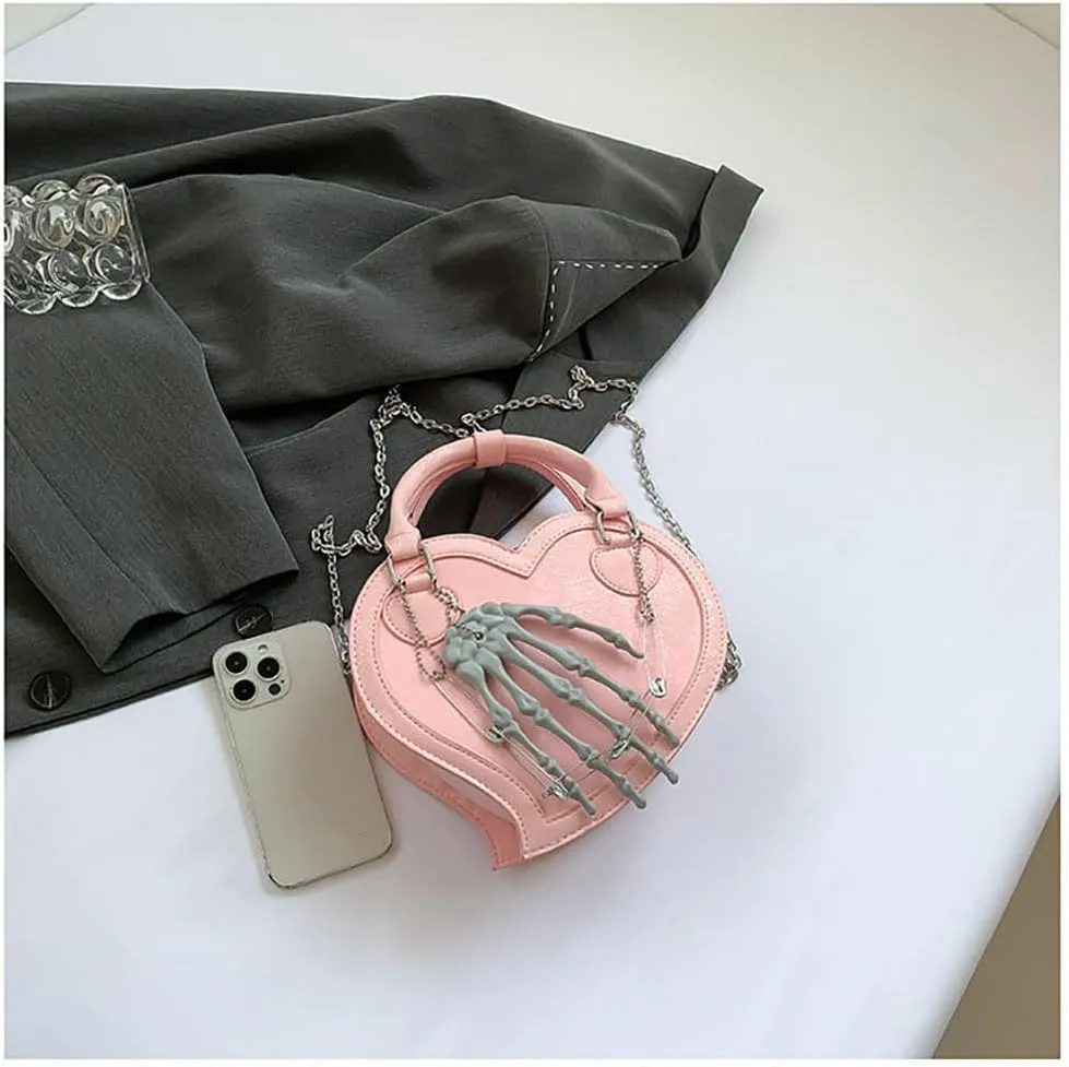 Heart Shape Crossbody Bag for Women Gothic Skeleton Claw Satchel Handbags