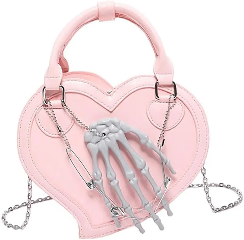 Heart Shape Crossbody Bag for Women Gothic Skeleton Claw Satchel Handbags