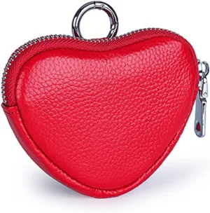 Heart-Shaped Genuine Leather Coin Purse - Small Cute Wallet With Zipper Storage For Women