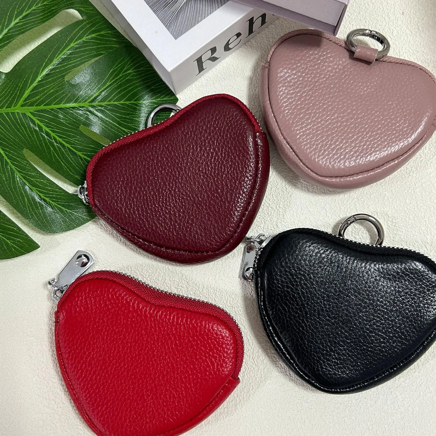 Heart-Shaped Genuine Leather Coin Purse - Small Cute Wallet With Zipper Storage For Women