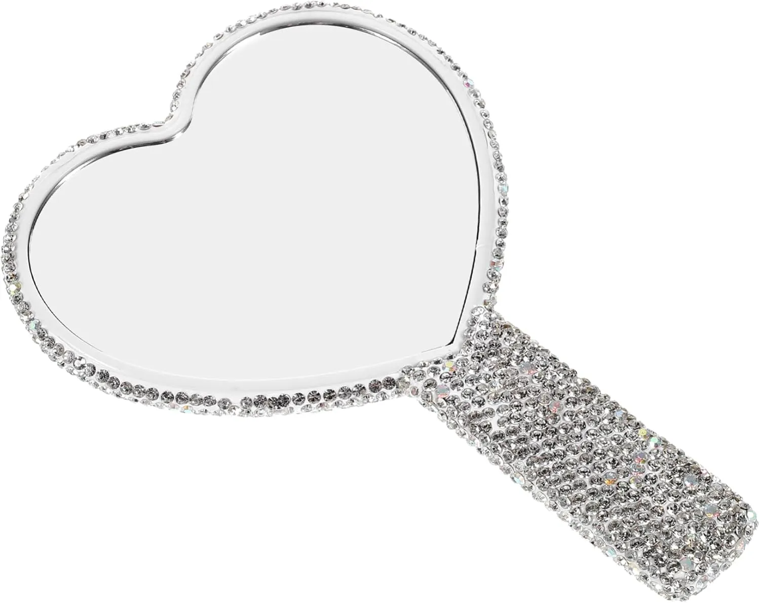 Heart Shaped Purse Mirror with Handle Rhinestone Compact Handheld Mirror for Women Elegant Travel Makeup Mirror Durable Design for Handbag and Vanity Use