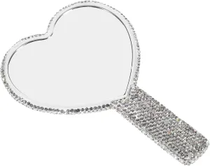 Heart Shaped Purse Mirror with Handle Rhinestone Compact Handheld Mirror for Women Elegant Travel Makeup Mirror Durable Design for Handbag and Vanity Use
