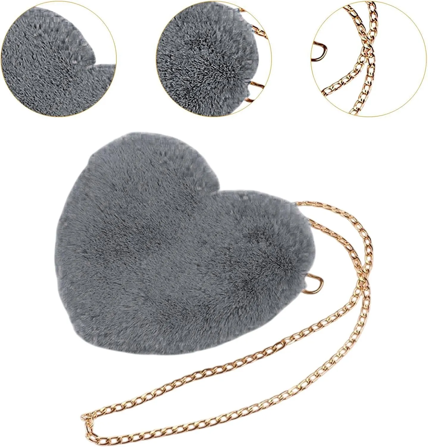 Heart Shaped Shoulder Bag, Furry Purse, Casual Cute Tote Crossbody Bag for Women Ladies