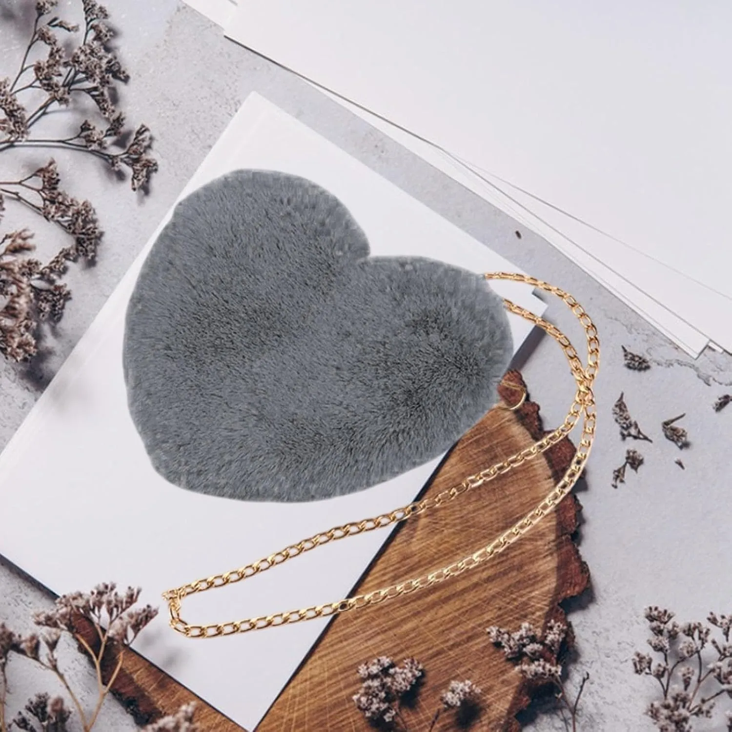 Heart Shaped Shoulder Bag, Furry Purse, Casual Cute Tote Crossbody Bag for Women Ladies