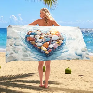 Heart Shells Beach Towel Colorful Shells Art Quick Dry Sand Free Lightweight Oversized Blanket Outdoor Travel Picnic Essentials 70x35 Inch