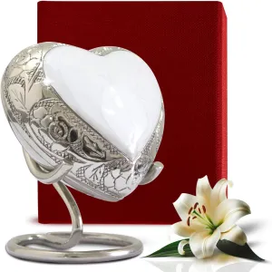 Heart Urns for Human Ashes - Small Urn for Ashes for Women & Men with Stand & Box - Heart Shaped Urn for Baby Boy & Girl - Honor Your Loved One with Keepsake Urns (White, Small)
