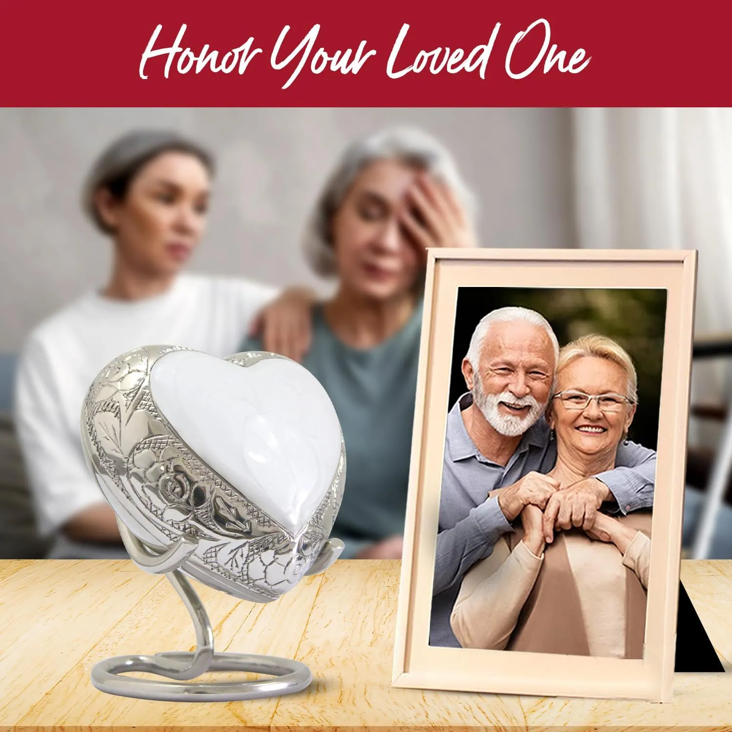 Heart Urns for Human Ashes - Small Urn for Ashes for Women & Men with Stand & Box - Heart Shaped Urn for Baby Boy & Girl - Honor Your Loved One with Keepsake Urns (White, Small)