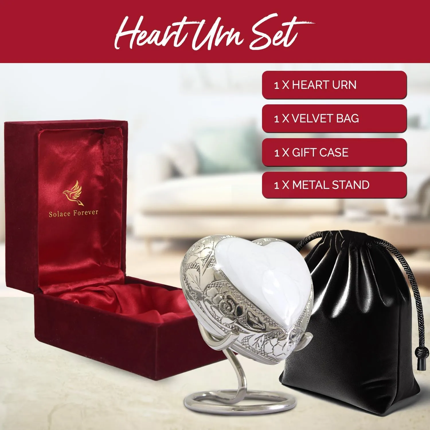 Heart Urns for Human Ashes - Small Urn for Ashes for Women & Men with Stand & Box - Heart Shaped Urn for Baby Boy & Girl - Honor Your Loved One with Keepsake Urns (White, Small)