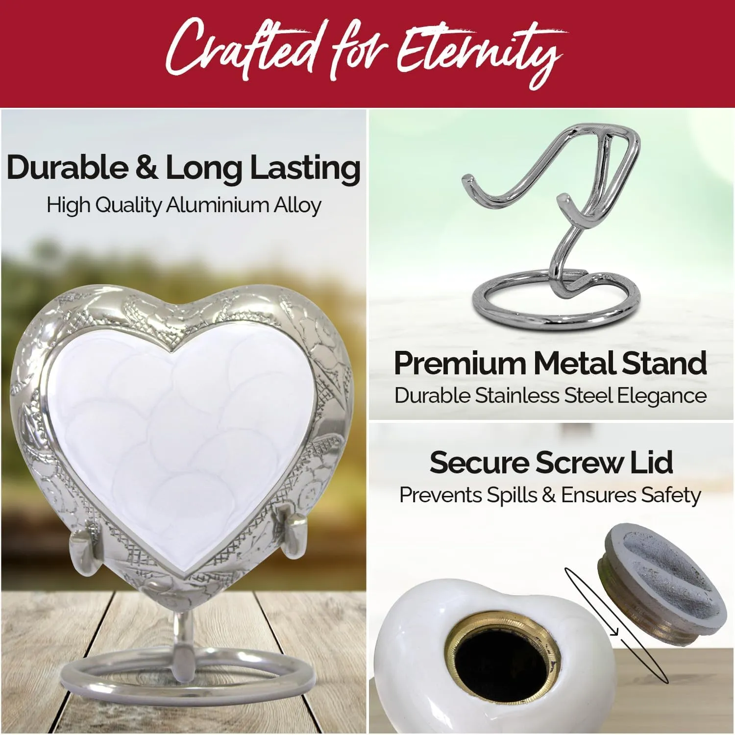 Heart Urns for Human Ashes - Small Urn for Ashes for Women & Men with Stand & Box - Heart Shaped Urn for Baby Boy & Girl - Honor Your Loved One with Keepsake Urns (White, Small)