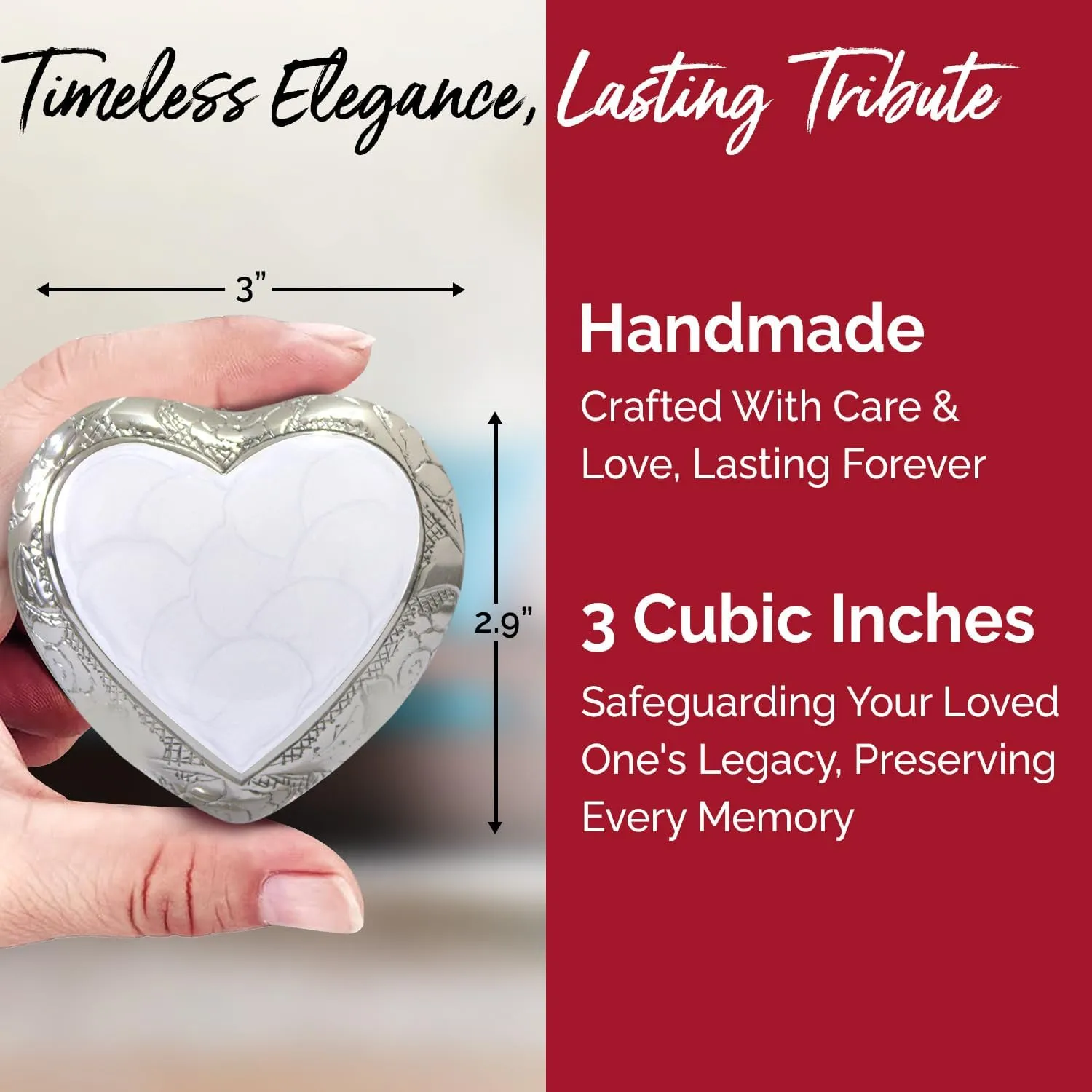 Heart Urns for Human Ashes - Small Urn for Ashes for Women & Men with Stand & Box - Heart Shaped Urn for Baby Boy & Girl - Honor Your Loved One with Keepsake Urns (White, Small)