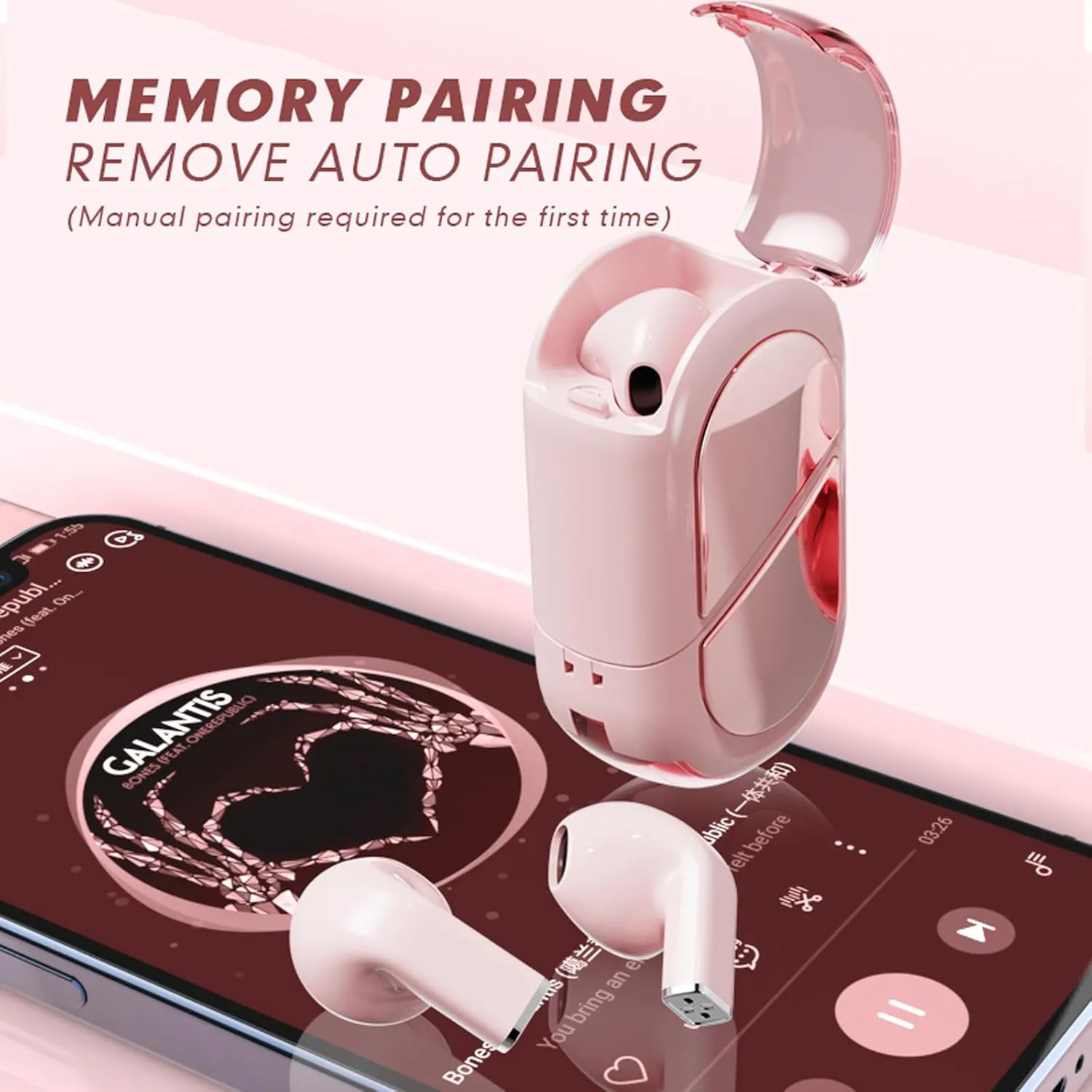 Heart Wireless Earbuds for Girls Kids, Cute Small Mini Tiny Invisible Earbuds Wireless Bluetooth for Small Ears Canals Women Rose Gold Kawai Blue Tooth Ear Buds for iPhone Android