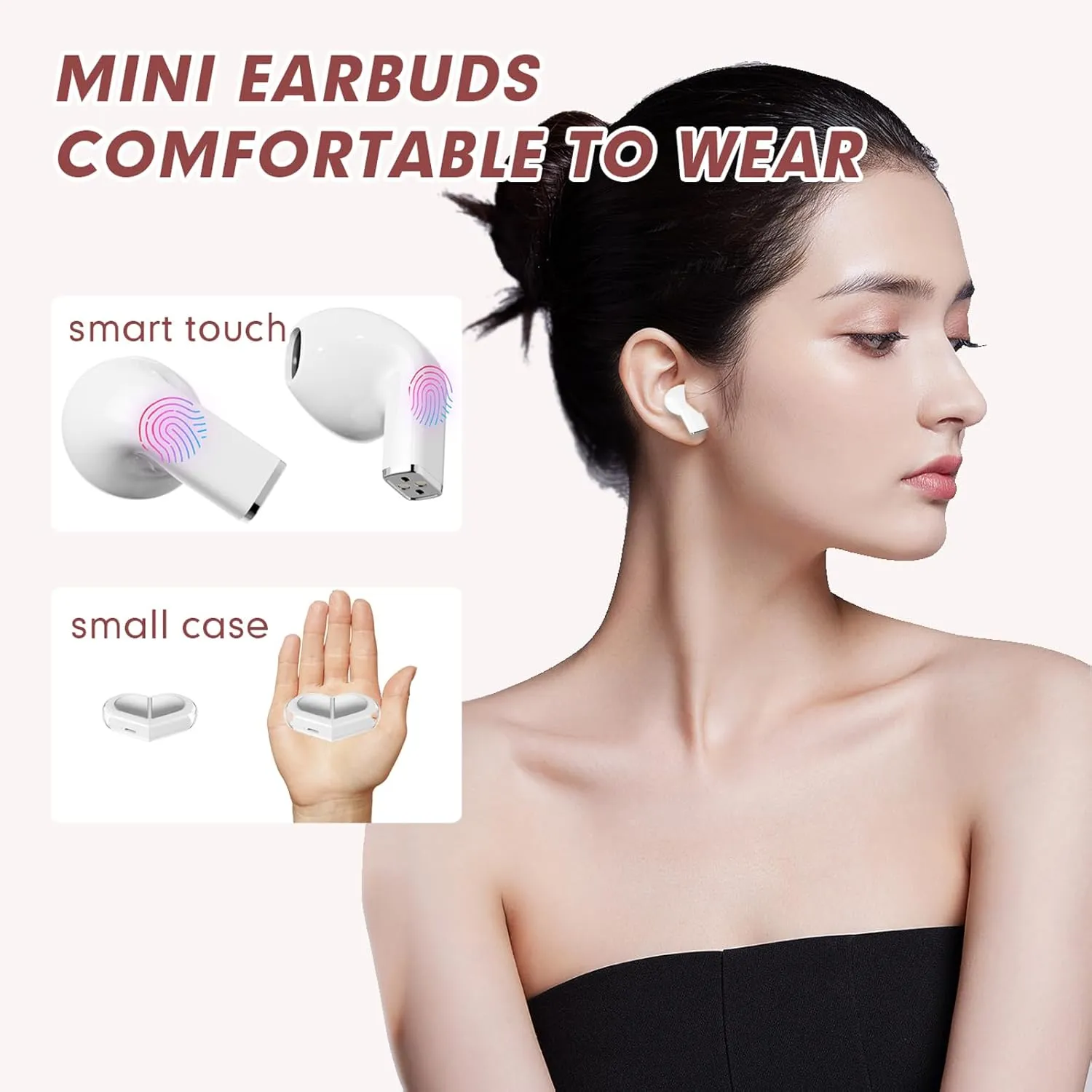Heart Wireless Earbuds for Girls Kids, Cute Small Mini Tiny Invisible Earbuds Wireless Bluetooth for Small Ears Canals Women Rose Gold Kawai Blue Tooth Ear Buds for iPhone Android