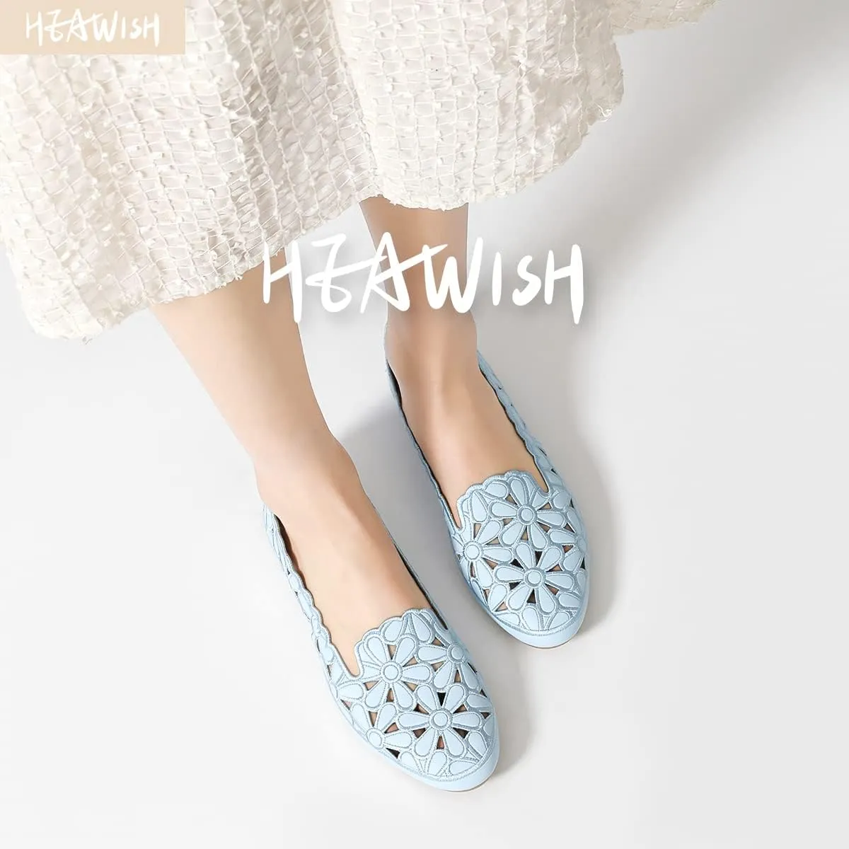 HEAWISH Women's Floral Ballet Flats for Women Black Beige Slip On Flowers PU Leather Round Toe Dress Shoes