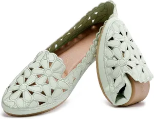 HEAWISH Women's Floral Ballet Flats for Women Black Beige Slip On Flowers PU Leather Round Toe Dress Shoes