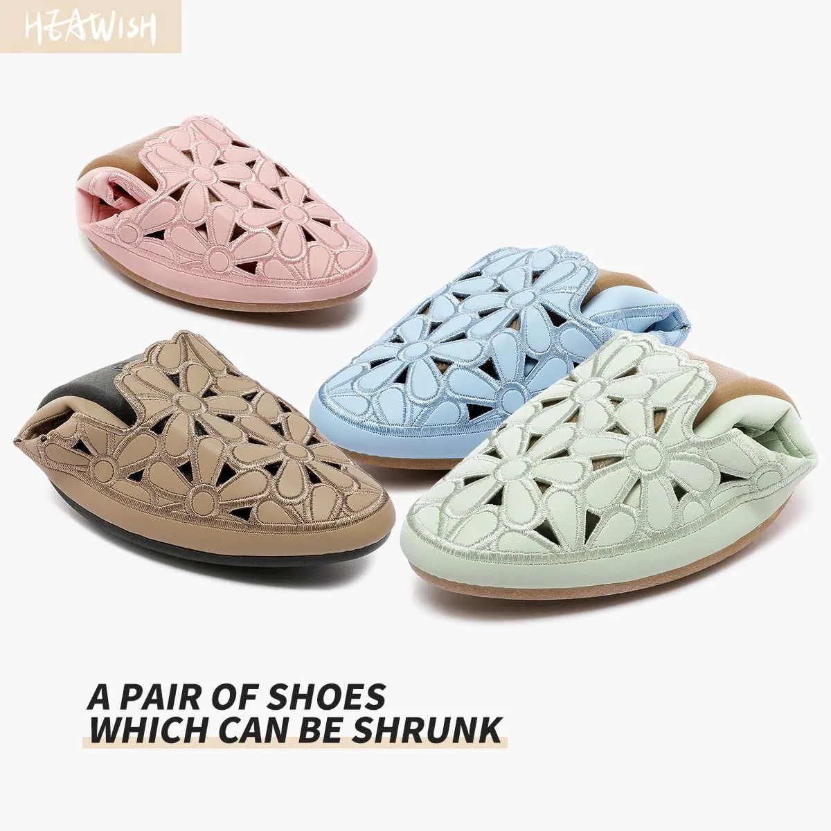 HEAWISH Women's Floral Ballet Flats for Women Black Beige Slip On Flowers PU Leather Round Toe Dress Shoes