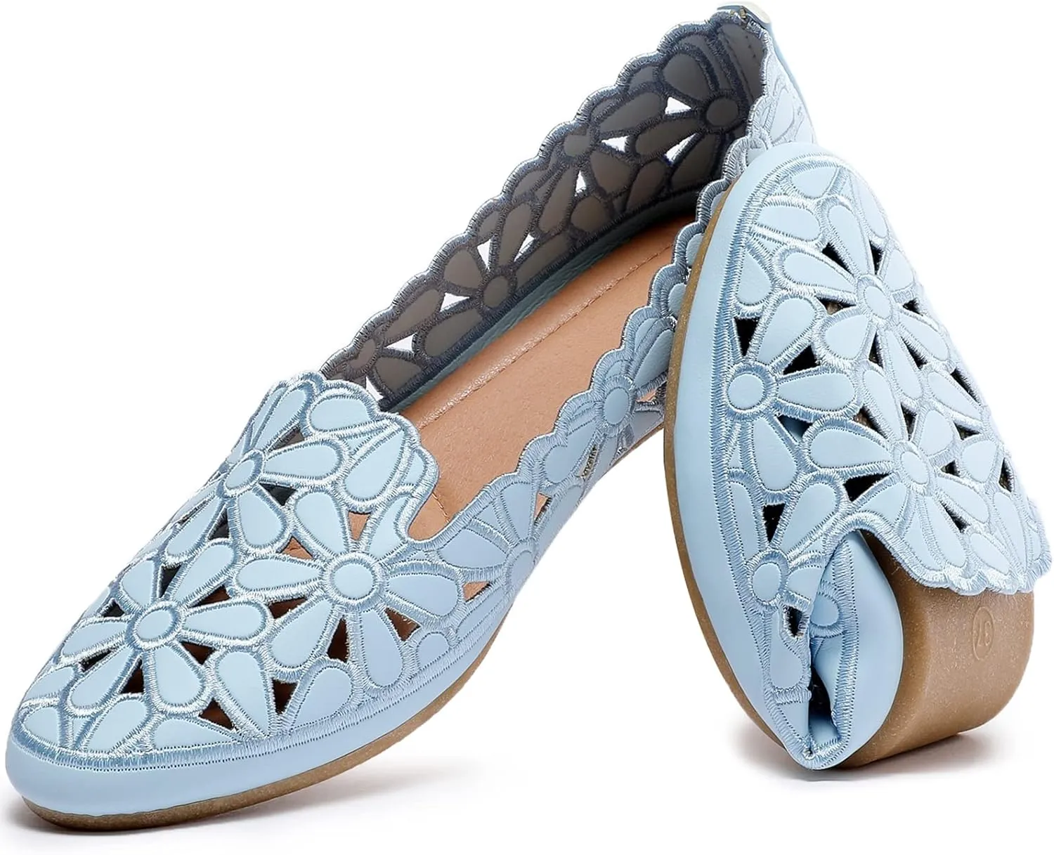 HEAWISH Women's Floral Ballet Flats for Women Black Beige Slip On Flowers PU Leather Round Toe Dress Shoes