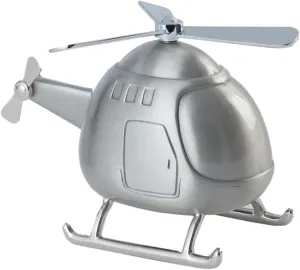 Helicopter Coin Bank Mini Piggy Bank for Adults Coin Saving Money Box Home Office Desktop Ornament Fun Saving Craft Silver Present for Nursery