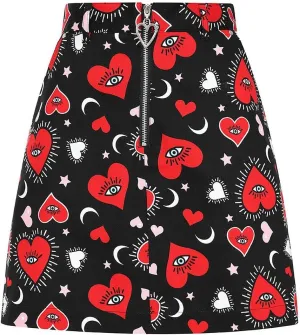 Hell Bunny Kate Heart Love Moon and Stars Vintage Retro Valentine's Day Mini Skirt