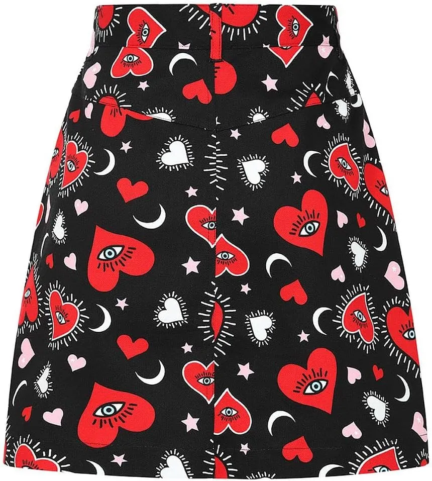 Hell Bunny Kate Heart Love Moon and Stars Vintage Retro Valentine's Day Mini Skirt