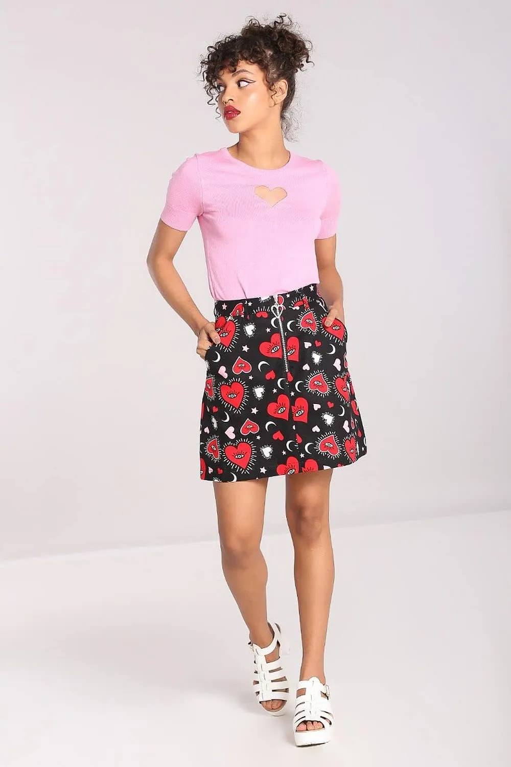 Hell Bunny Kate Heart Love Moon and Stars Vintage Retro Valentine's Day Mini Skirt