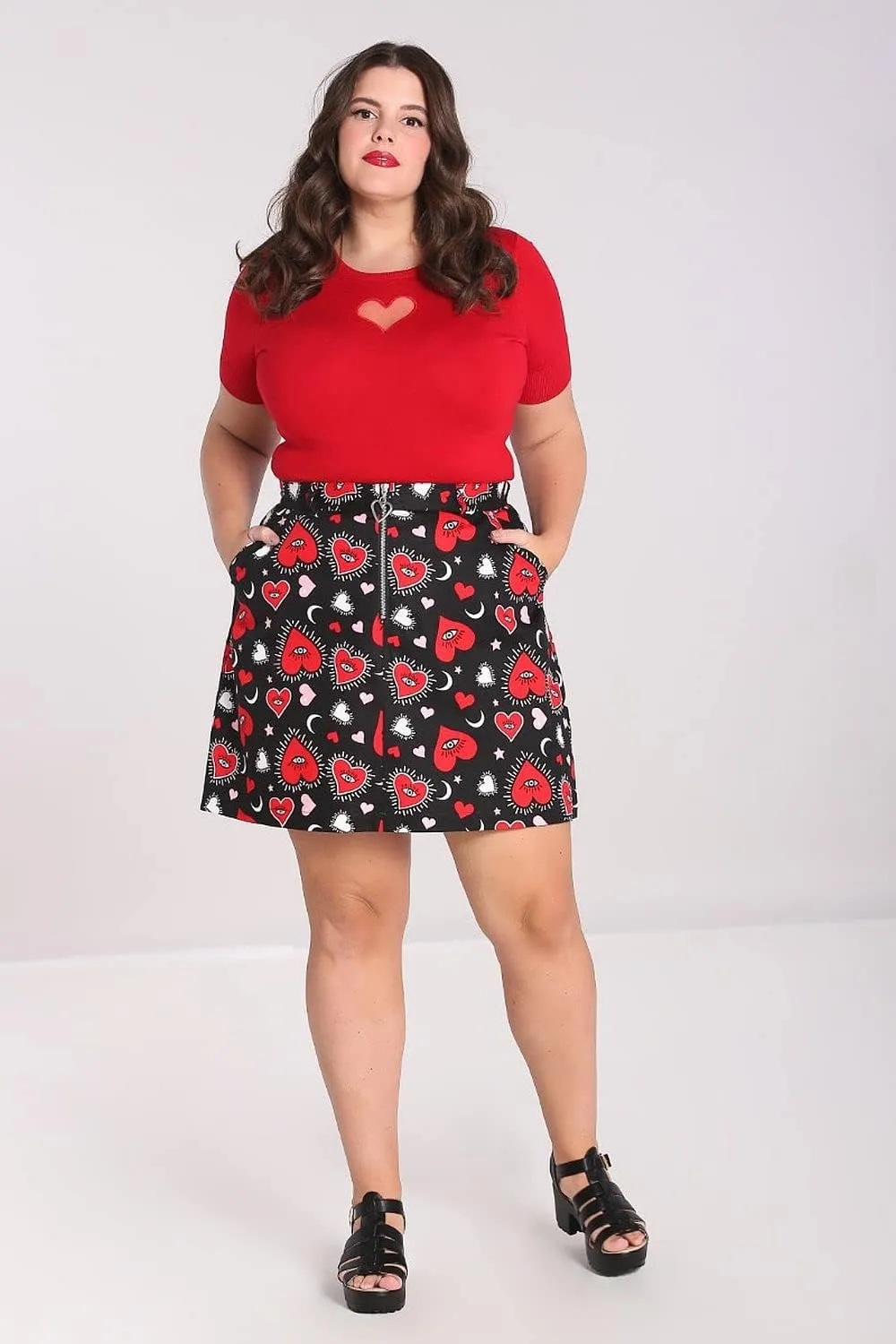 Hell Bunny Kate Heart Love Moon and Stars Vintage Retro Valentine's Day Mini Skirt