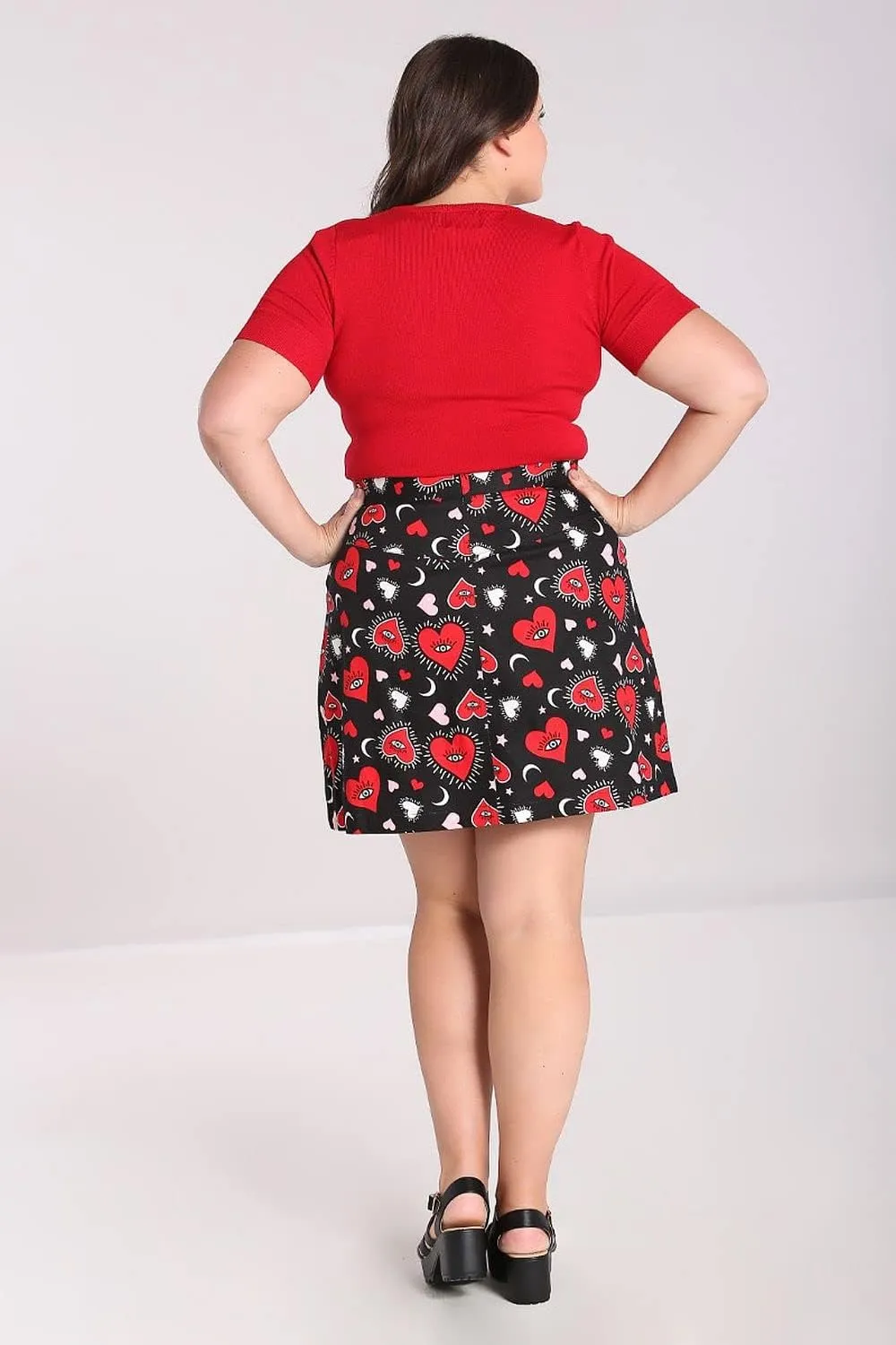 Hell Bunny Kate Heart Love Moon and Stars Vintage Retro Valentine's Day Mini Skirt