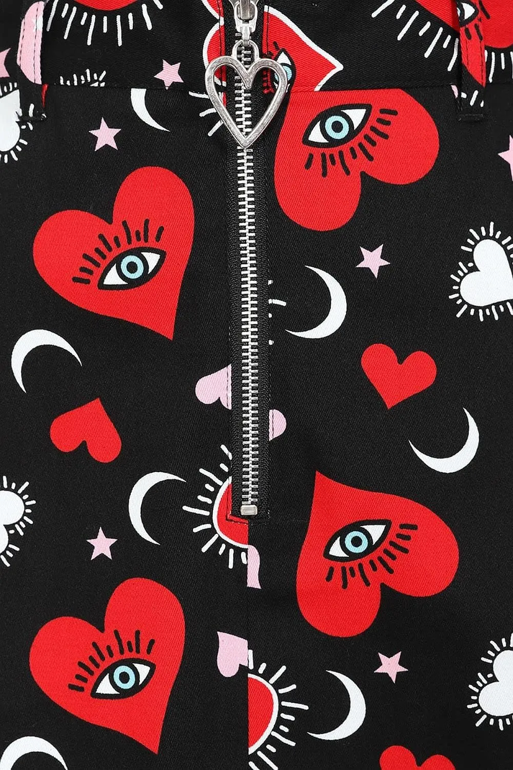 Hell Bunny Kate Heart Love Moon and Stars Vintage Retro Valentine's Day Mini Skirt